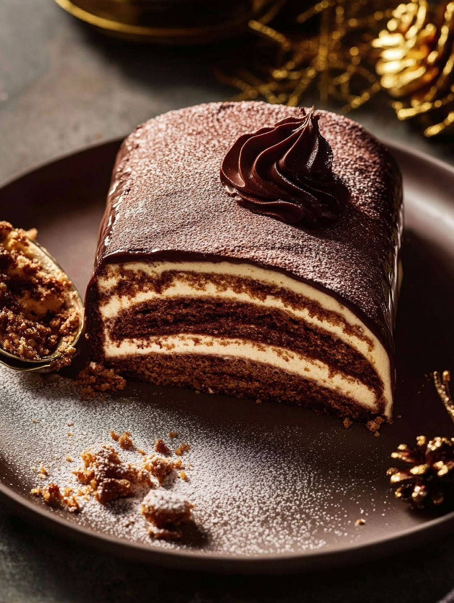 A slice of chocolate cake with a dollop of whipped cream on top.