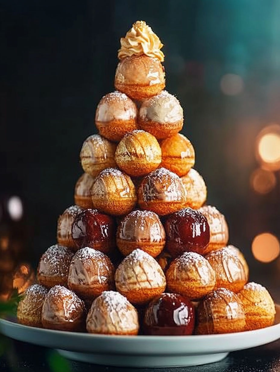 A stack of donuts with powdered sugar and jelly.