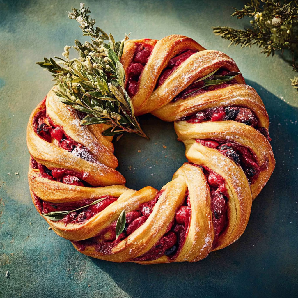 A brioche en couronne with berries and cinnamon.