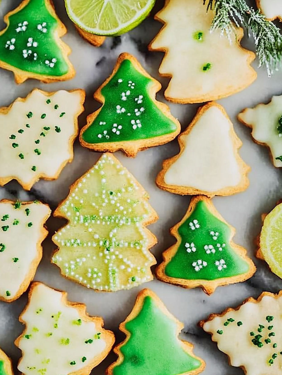 Green and white cookies with white sprinkles.