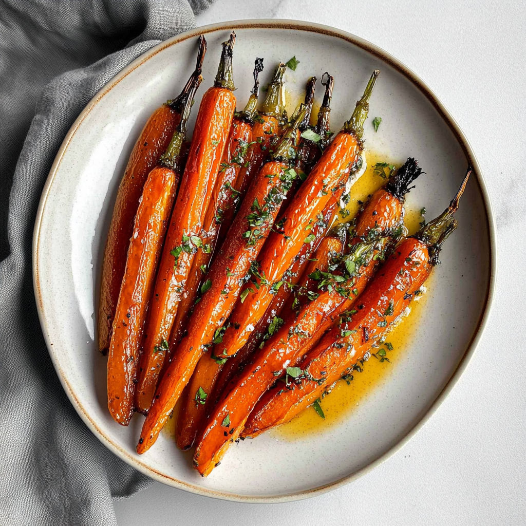A plate of carrots with sauce on it.