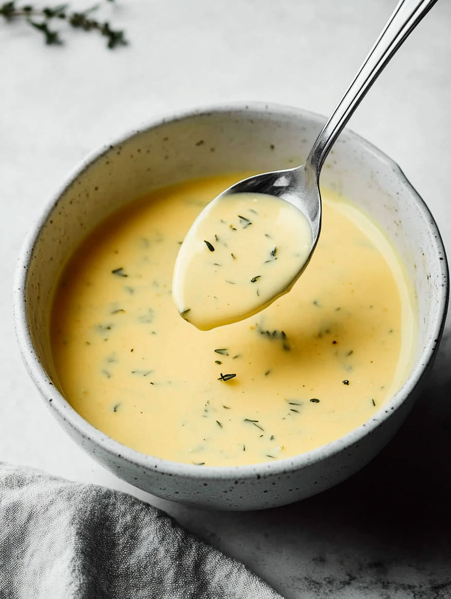 A spoon is in a bowl of soup.