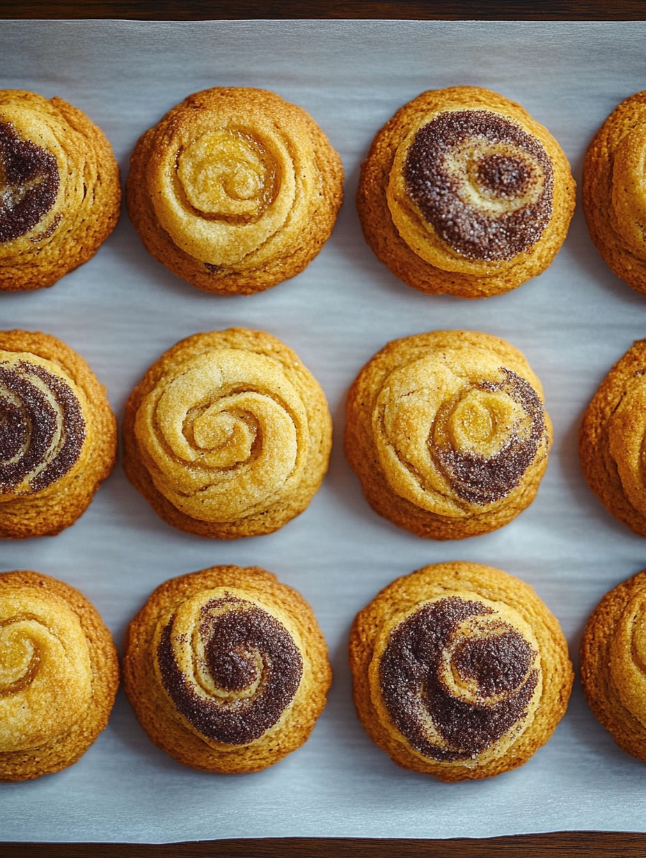 A plate of biscuits with chocolate and cinnamon swirls.