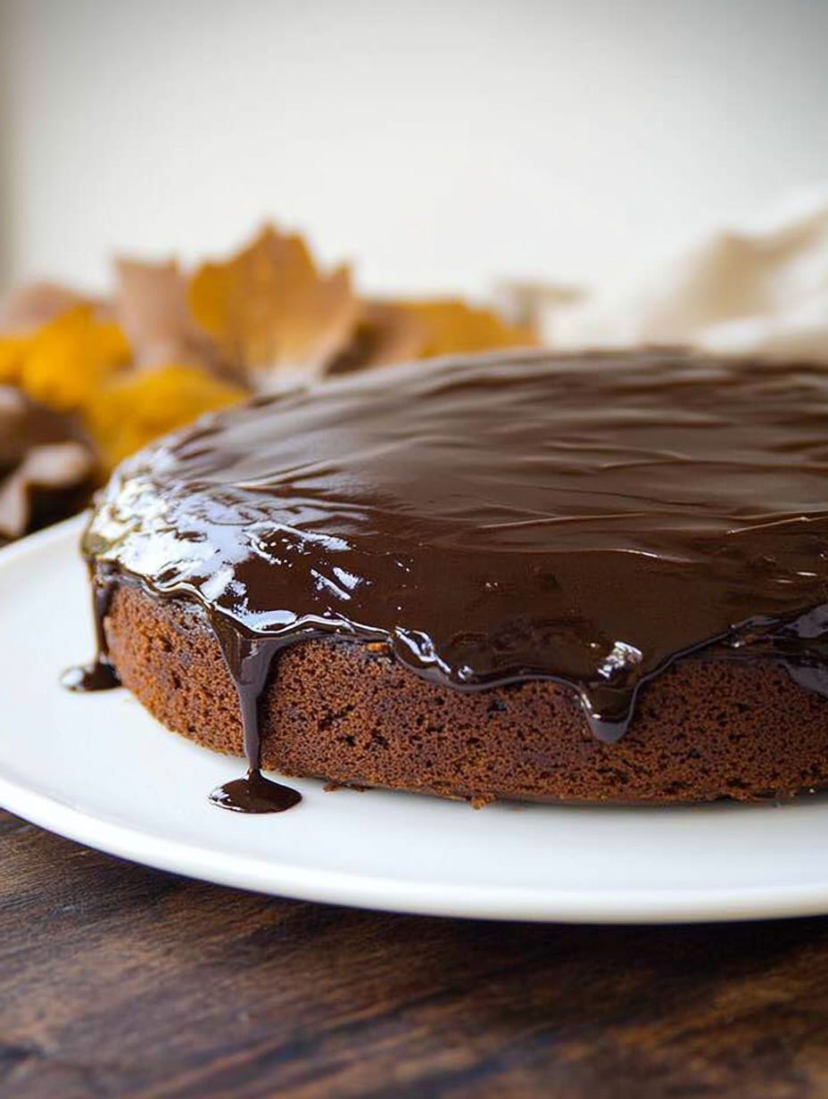 A chocolate cake with chocolate icing.