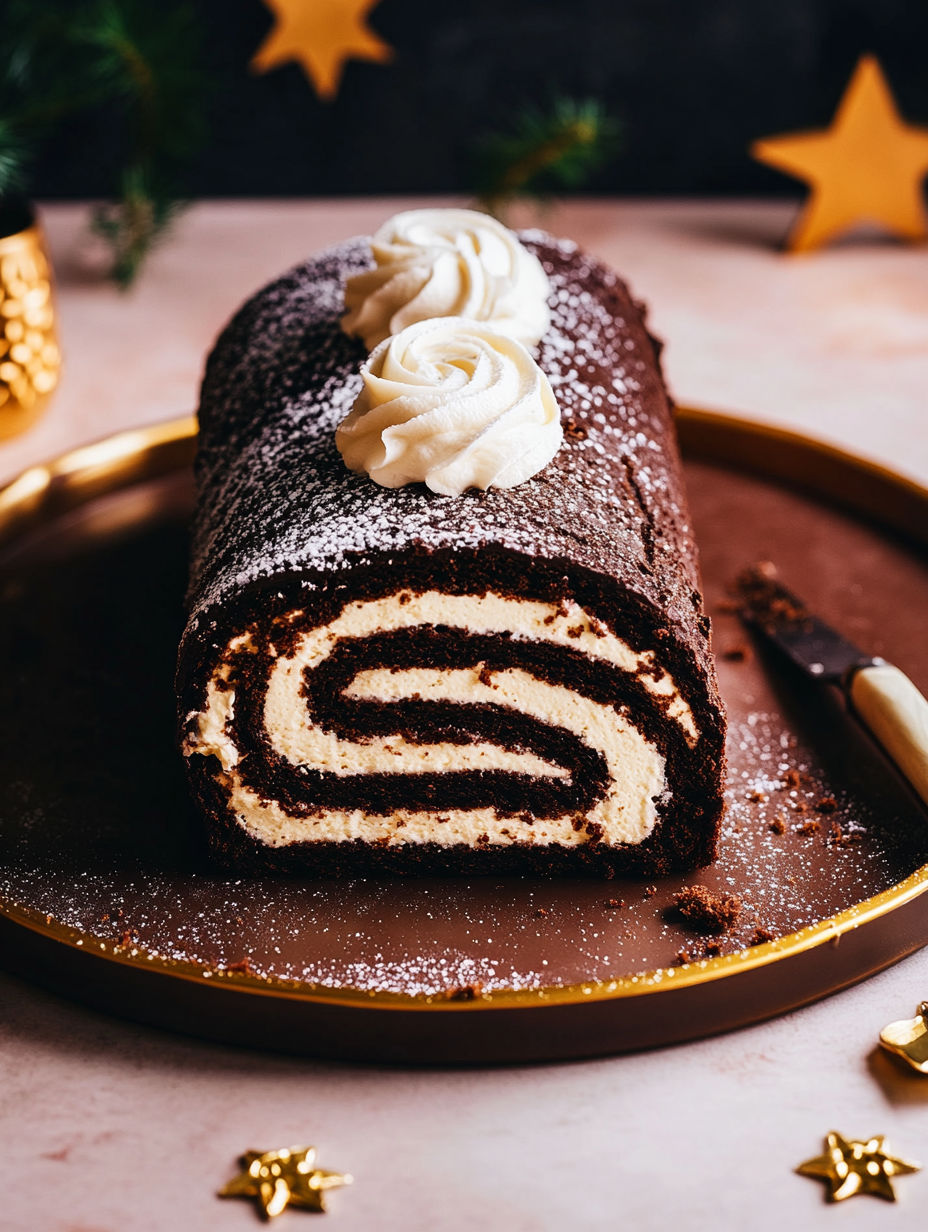 A cake with white frosting and a swirl design.
