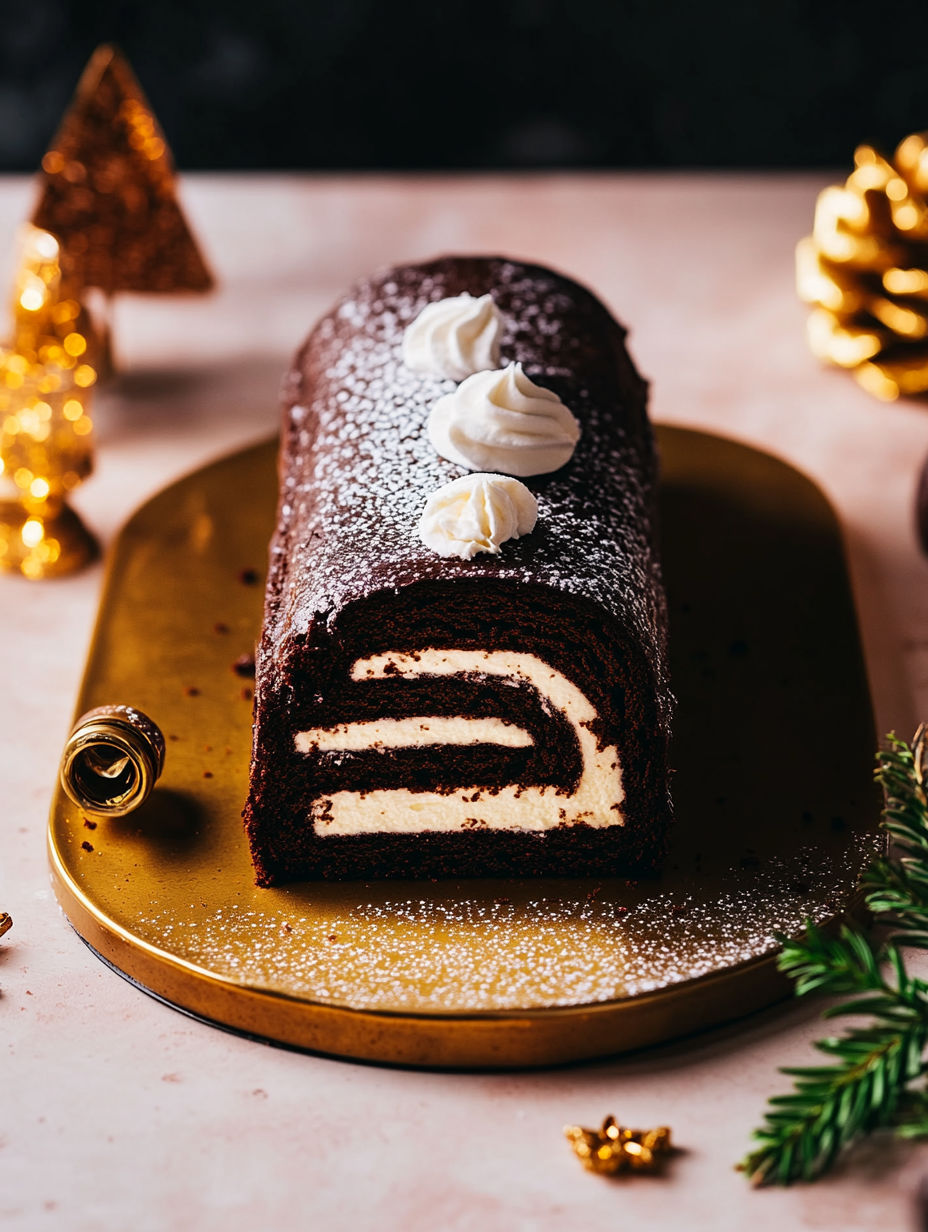 A chocolate cake with white frosting and sprinkles.