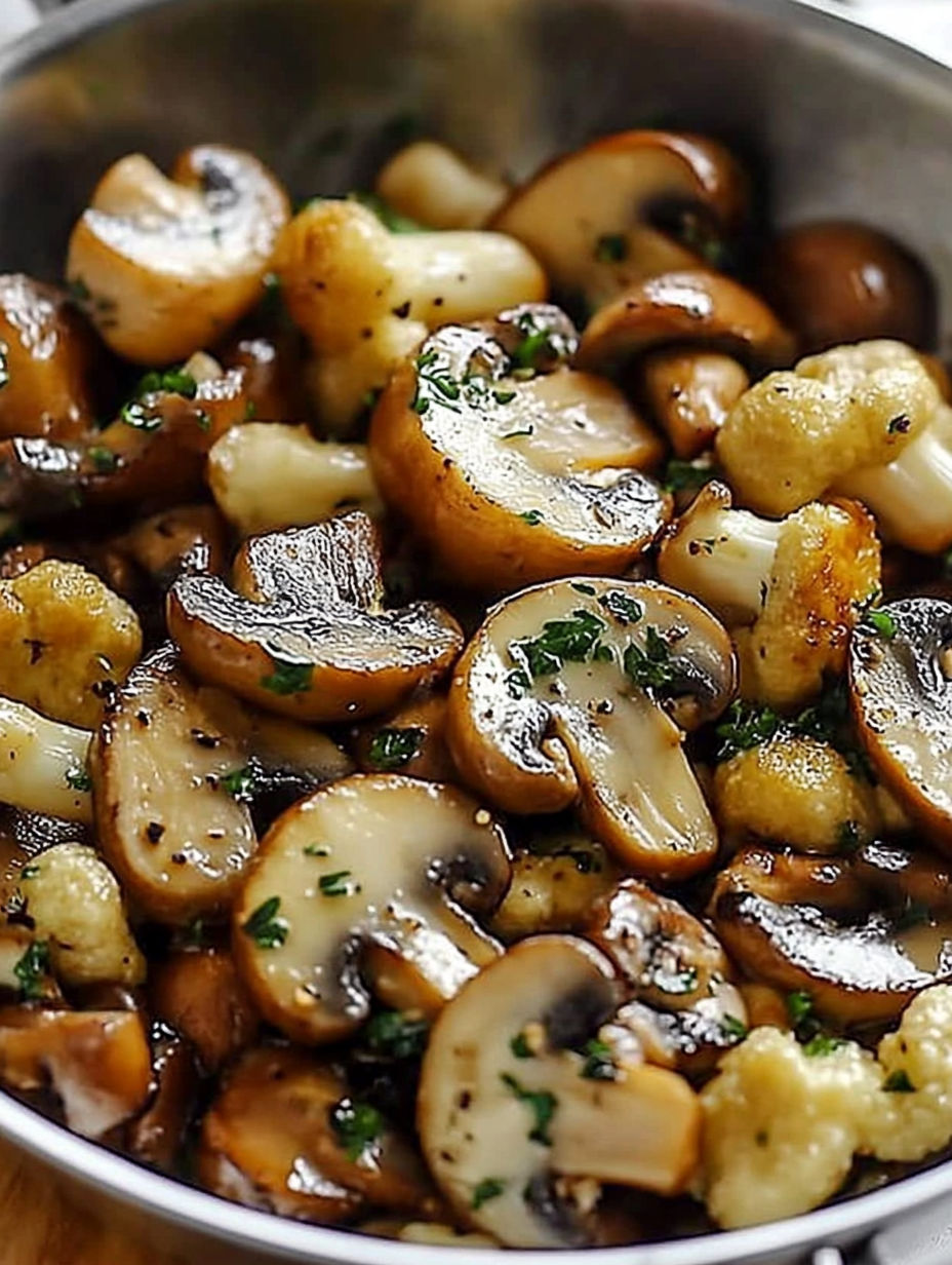 A close up of mushrooms and cauliflower.