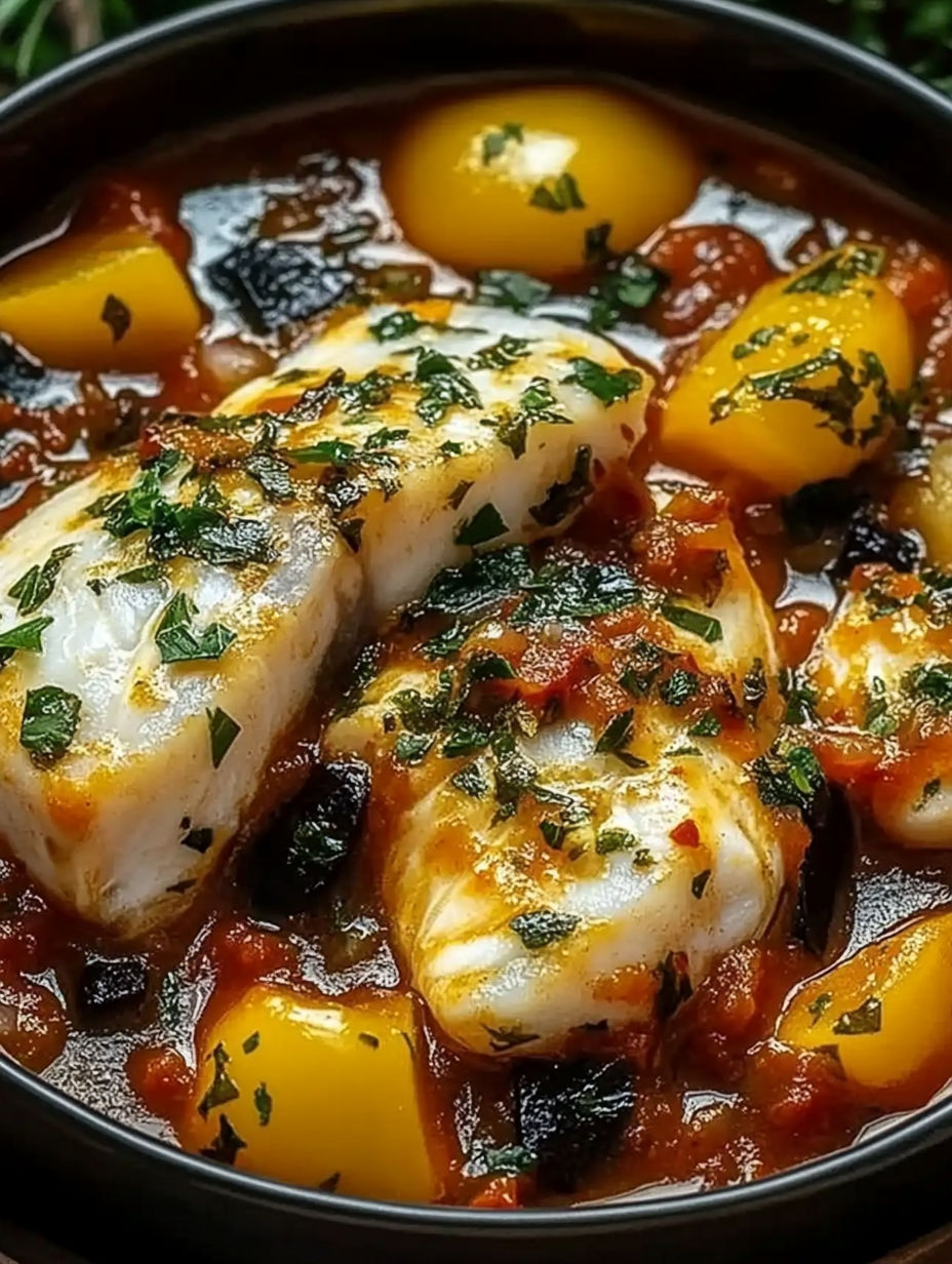 A bowl of food with fish and vegetables.