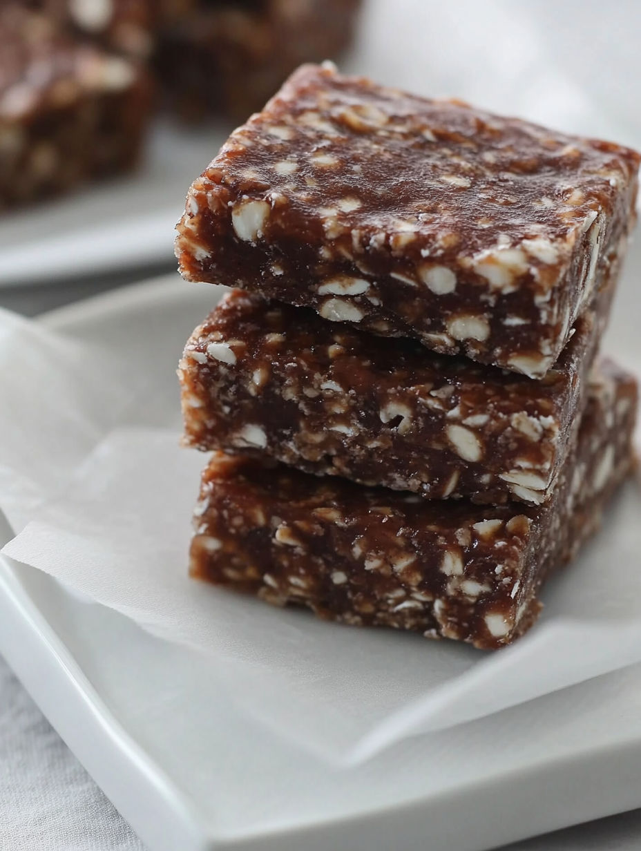 A stack of brown and white squares of food.