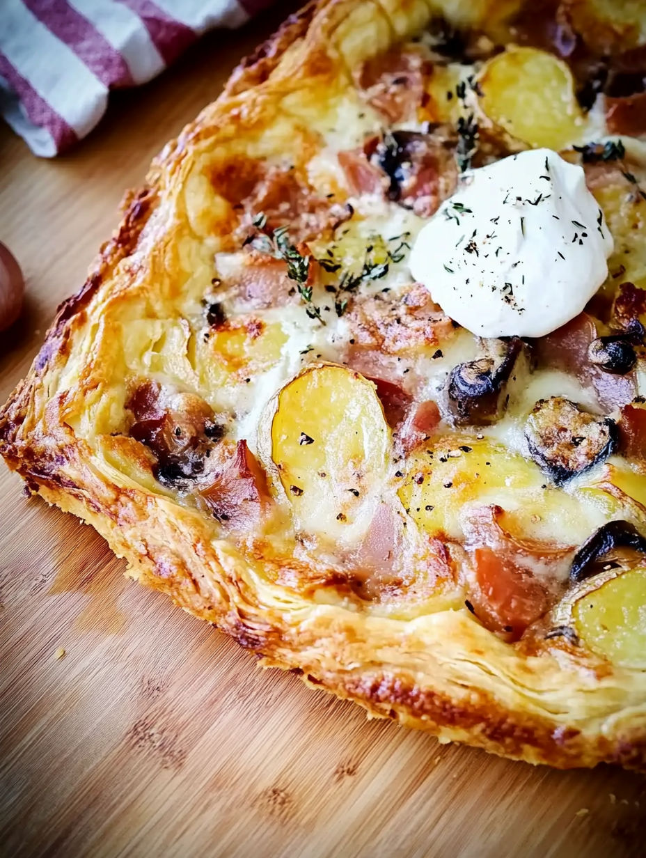 A pastry with a dollop of whipped cream on top.