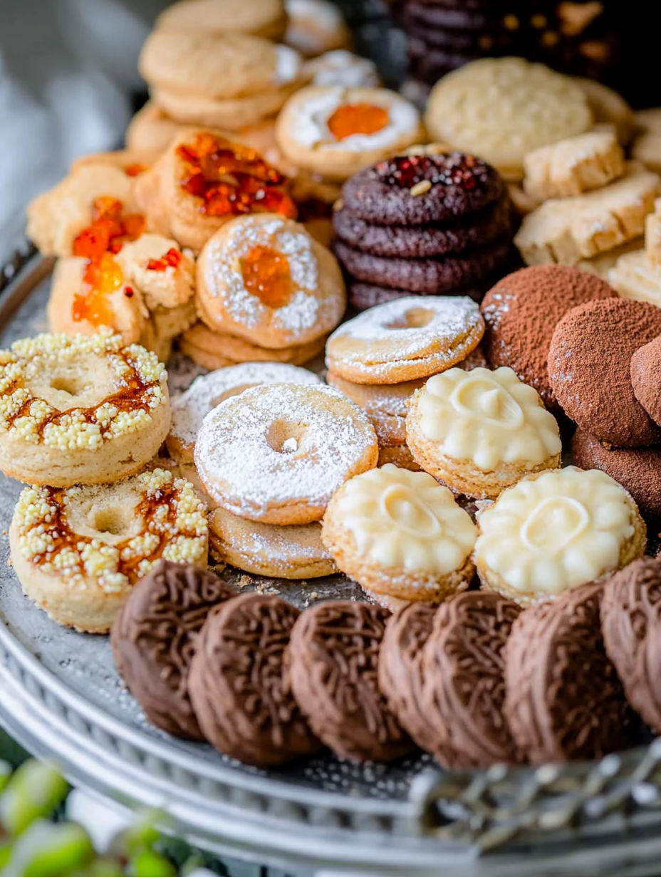 A variety of desserts on a tray.
