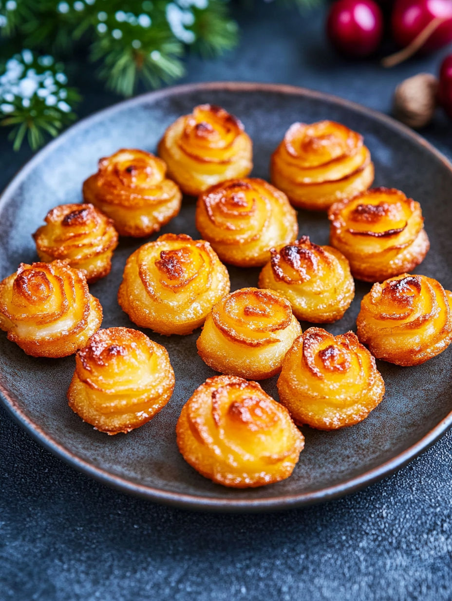 A plate of pastries with a golden brown color.