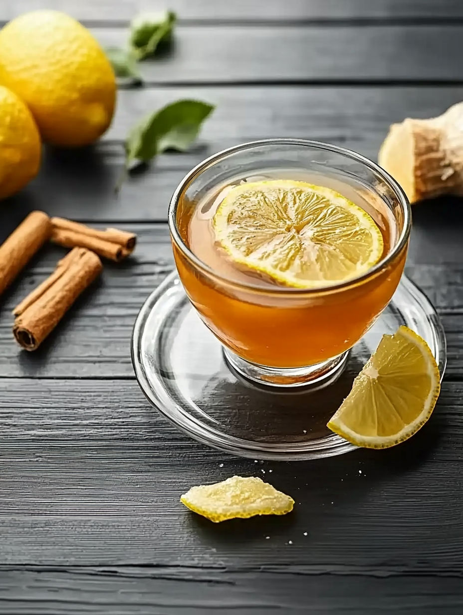 A glass of lemonade with a lemon slice in it.