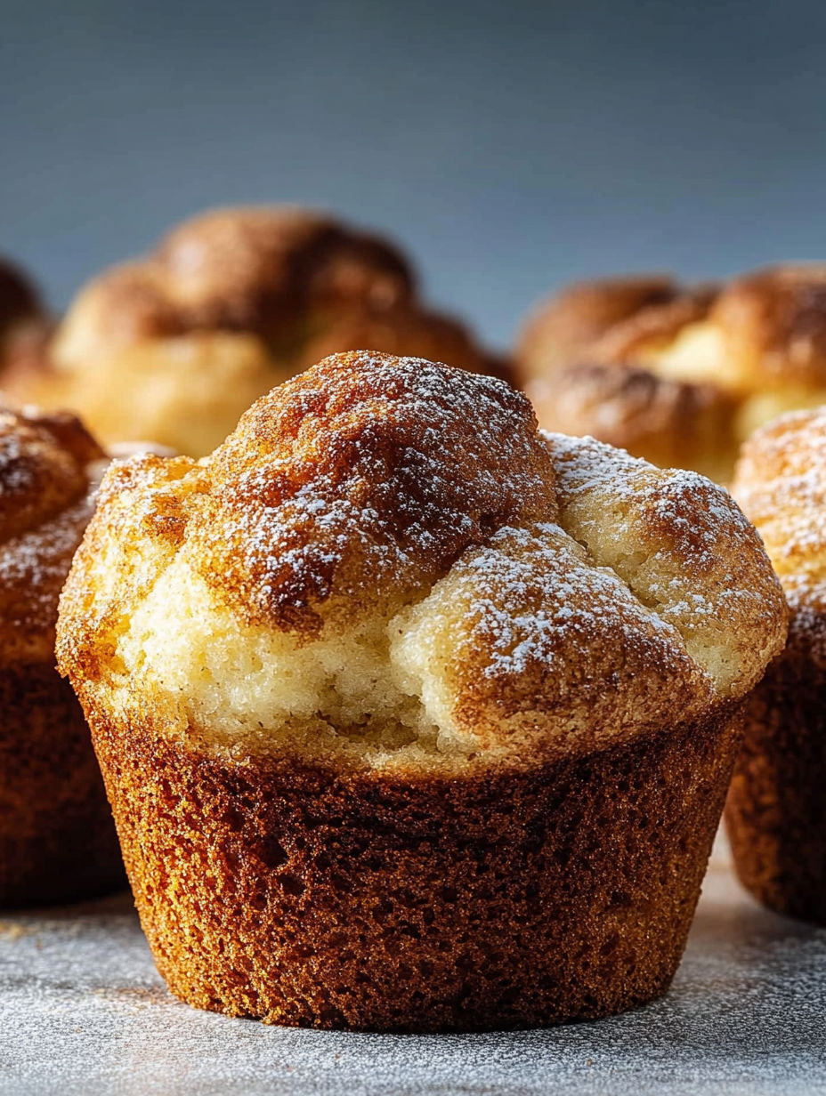 A close up of a cupcake with powdered sugar on top.