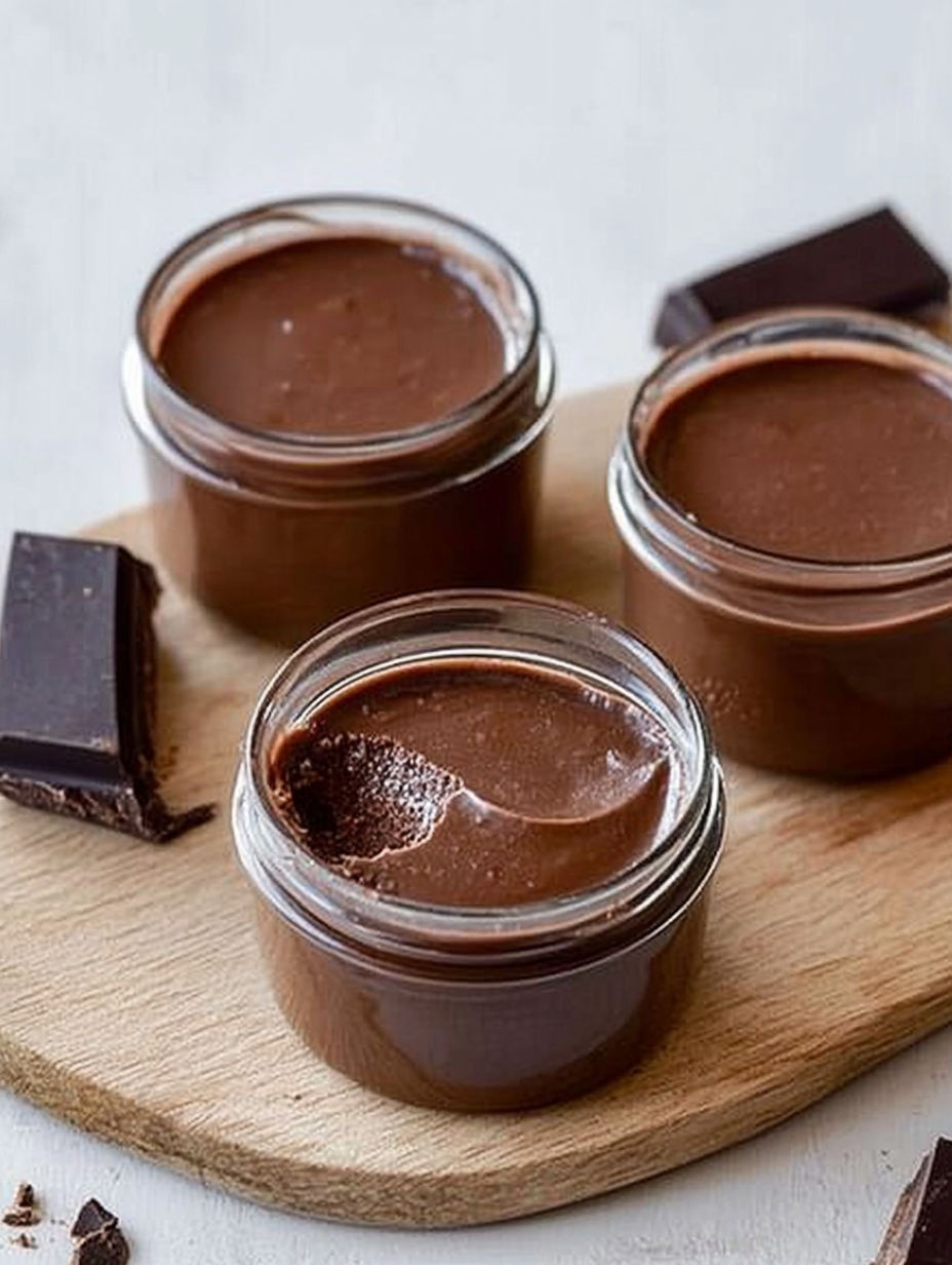 A jar of chocolate sauce with a spoon in it.