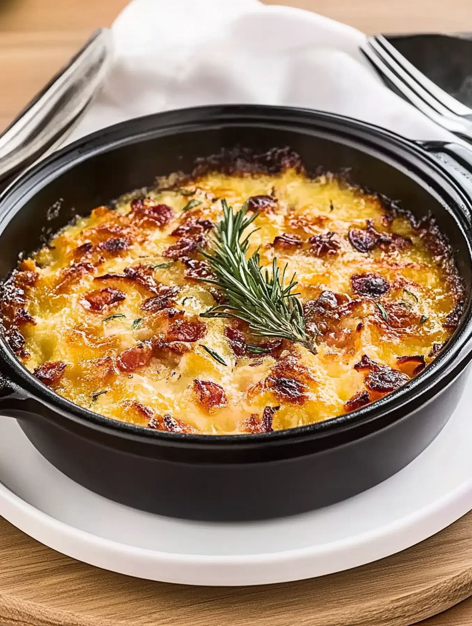 A bowl of food with a sprig of parsley on top.