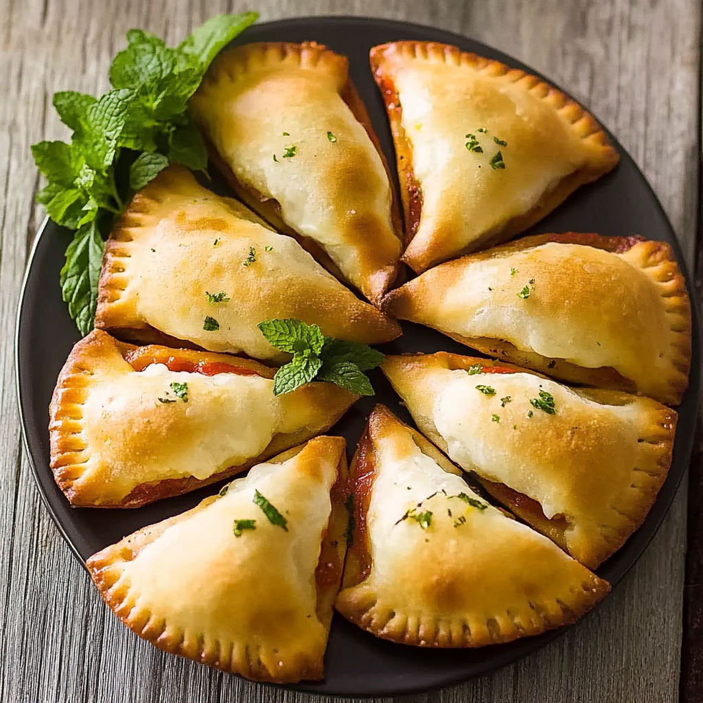 A plate of chaussons feuilletés tomate-mozzarella.