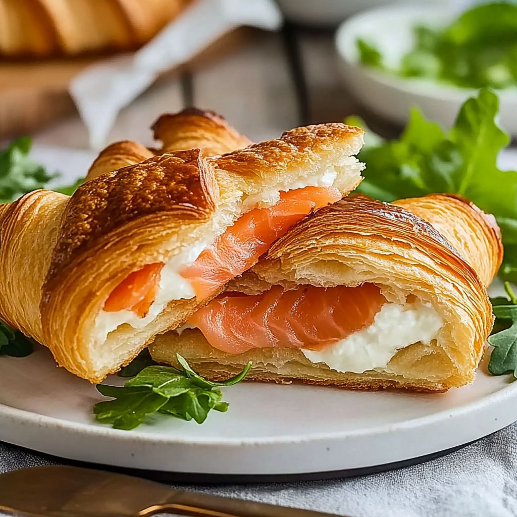 A croissant with salmon and cream cheese inside.
