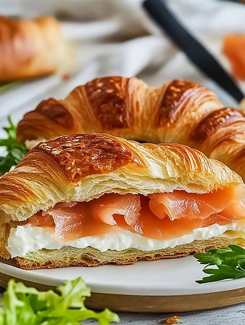 A croissant with salmon and cheese inside.