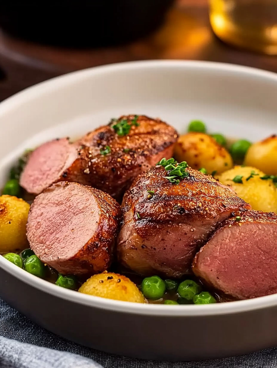 A plate of meat and potatoes.