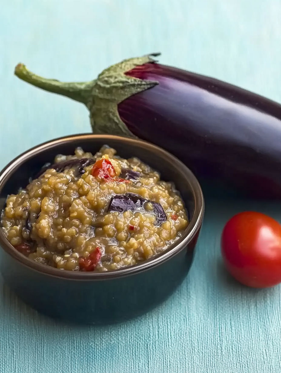 A bowl of caviar with a tomato and a pepper.