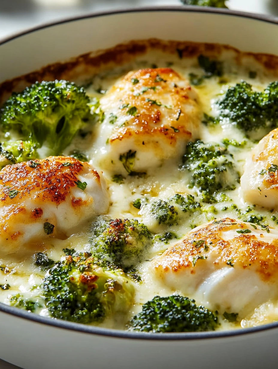 A dish of food with broccoli and chicken.