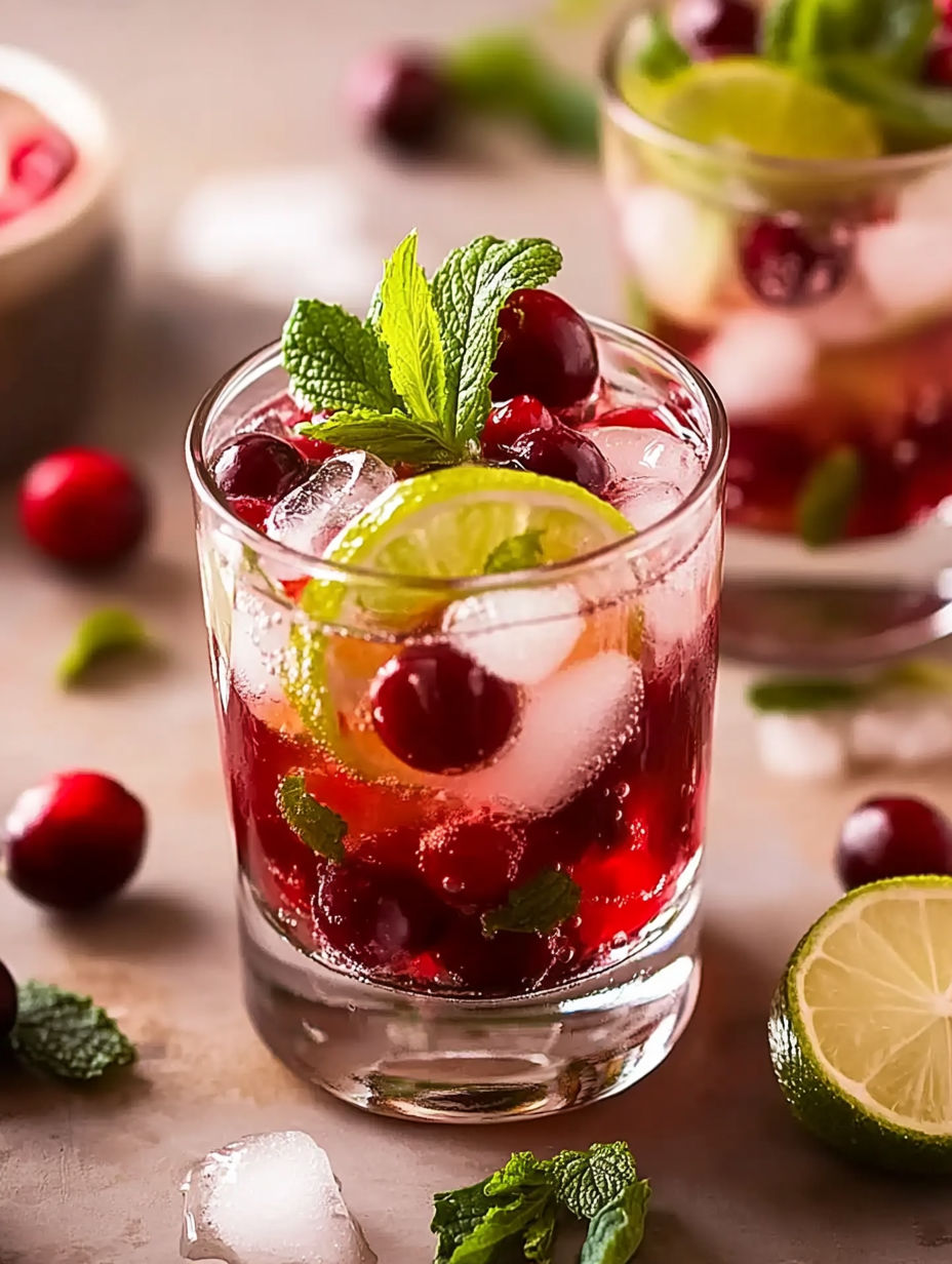 A glass of red wine with a slice of lemon and a mint leaf.