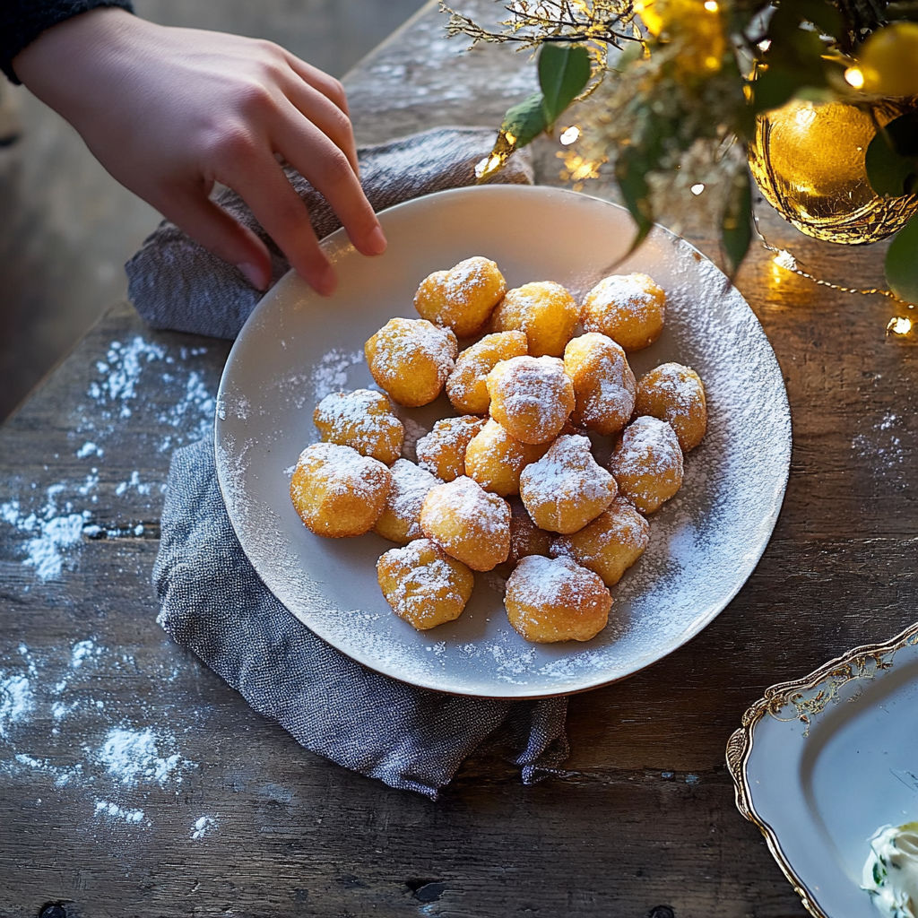 A plate of powdered beignets.