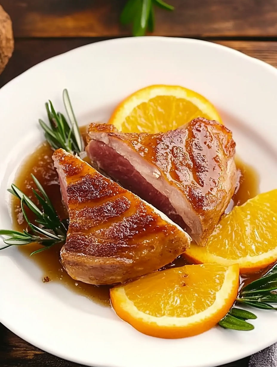 A plate of food with a slice of orange on it.