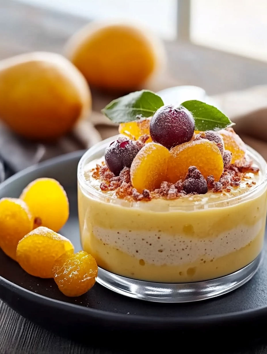A dessert with fruit and nuts on top.