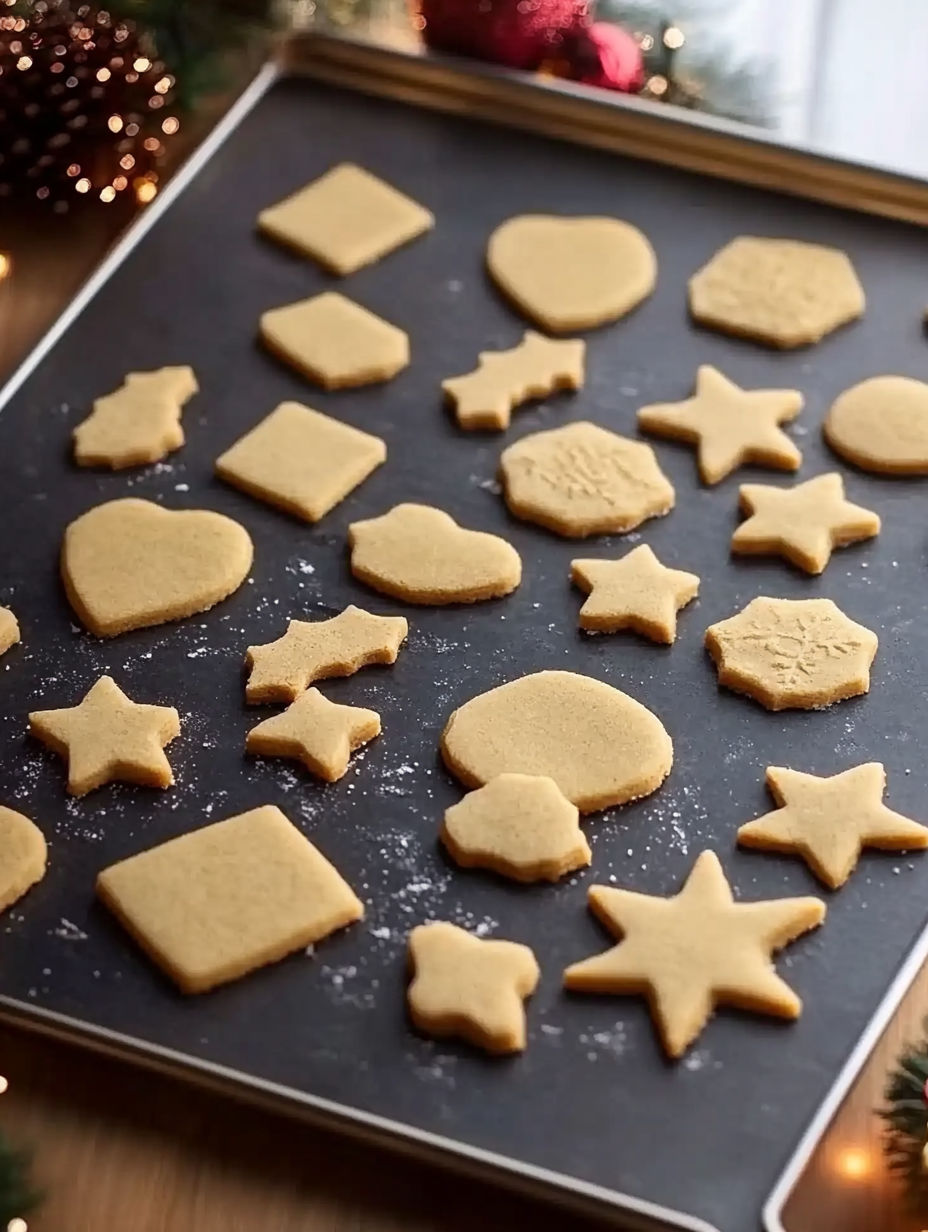 A tray of cookies with various shapes and designs.
