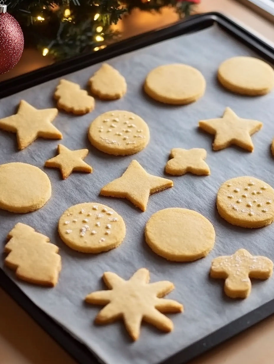 A tray of cookies with stars and other shapes.