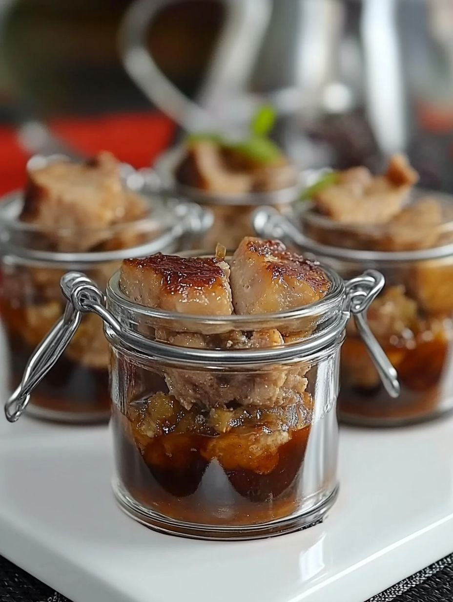 A glass of food with a spoon in it.