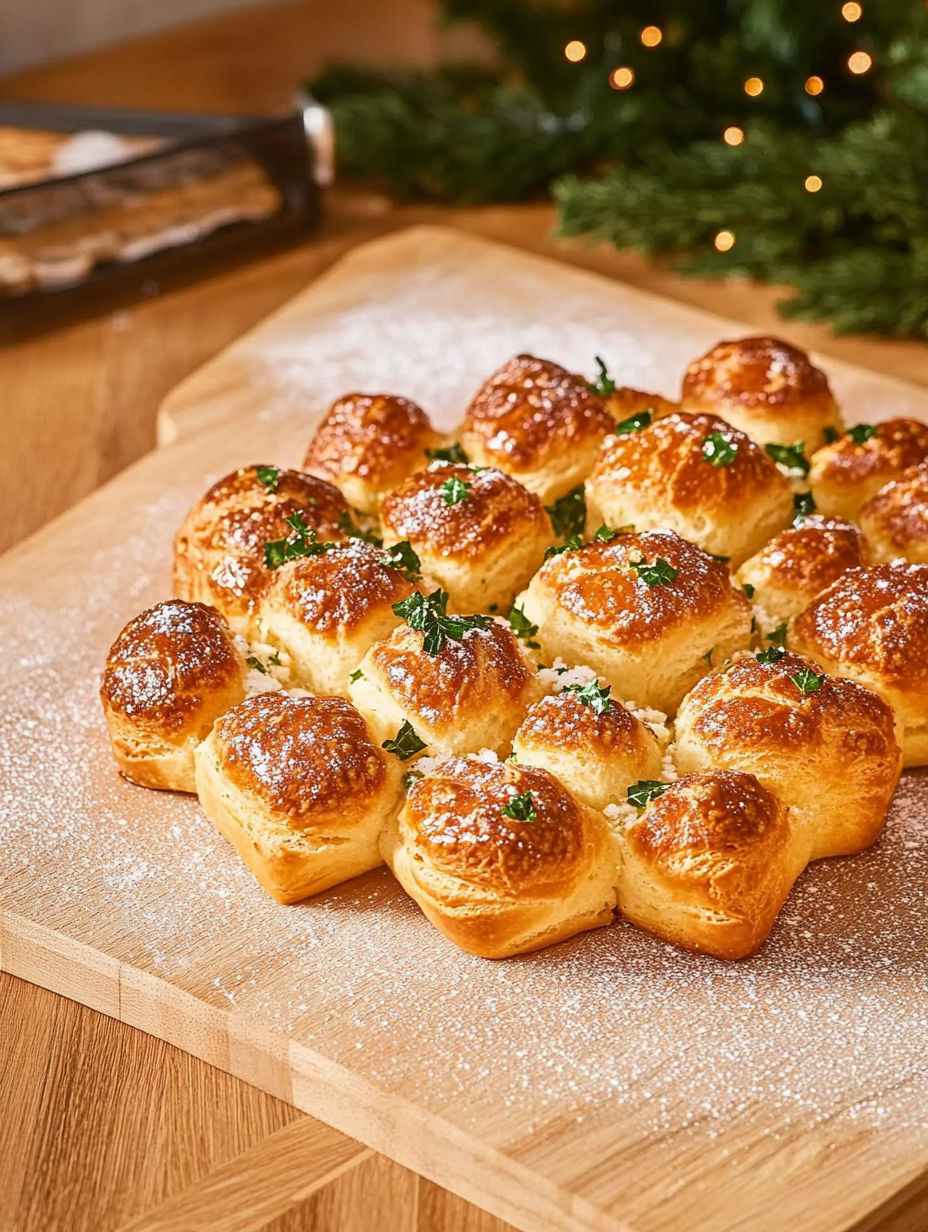 A wooden cutting board with a tray of bread.