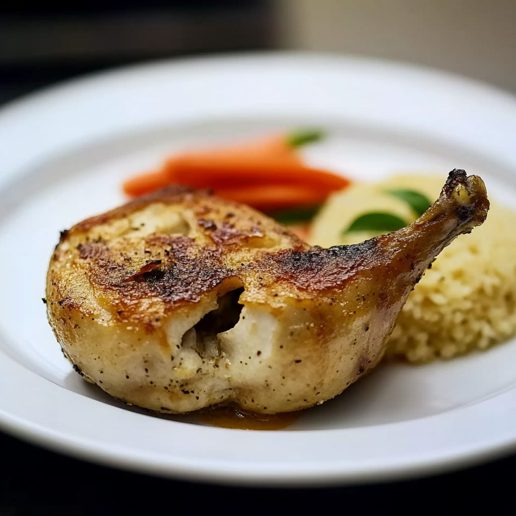 A chicken dish with rice and carrots.