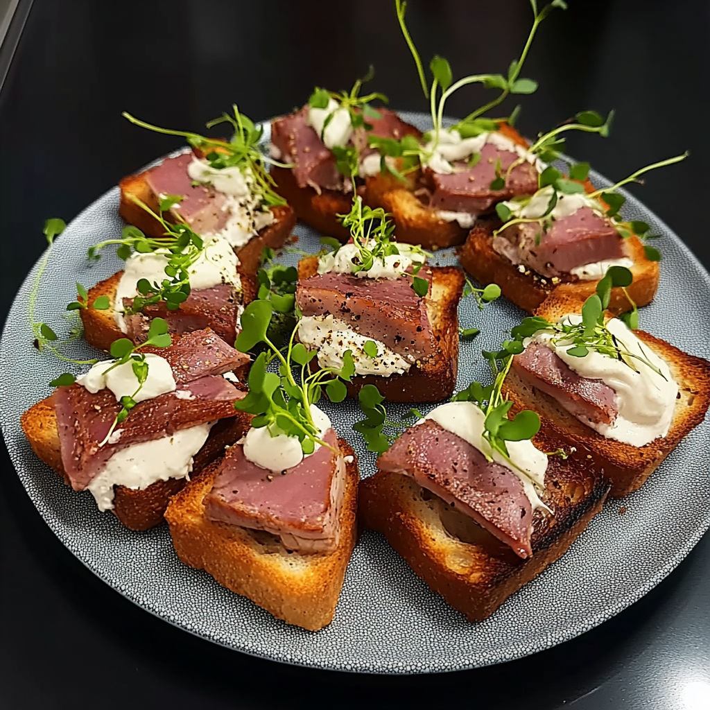 Toast with meat and greens.