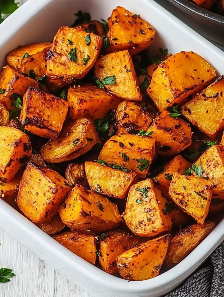 A bowl of roasted vegetables.