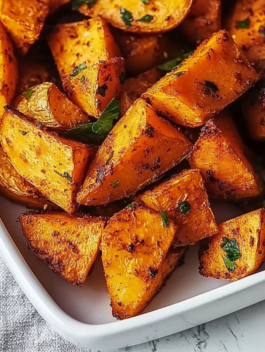 A plate of roasted sweet potatoes.