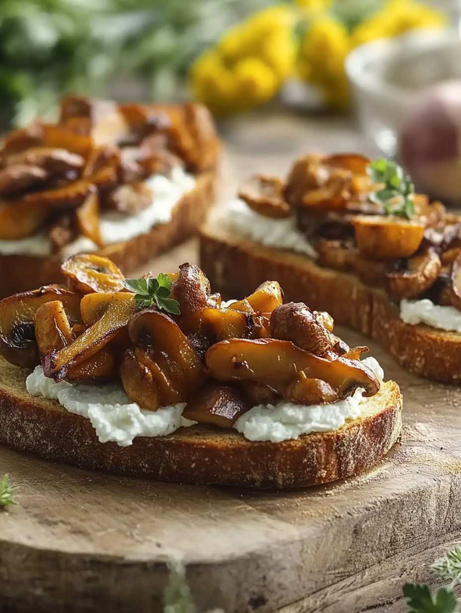 A slice of bread with mushrooms on top.