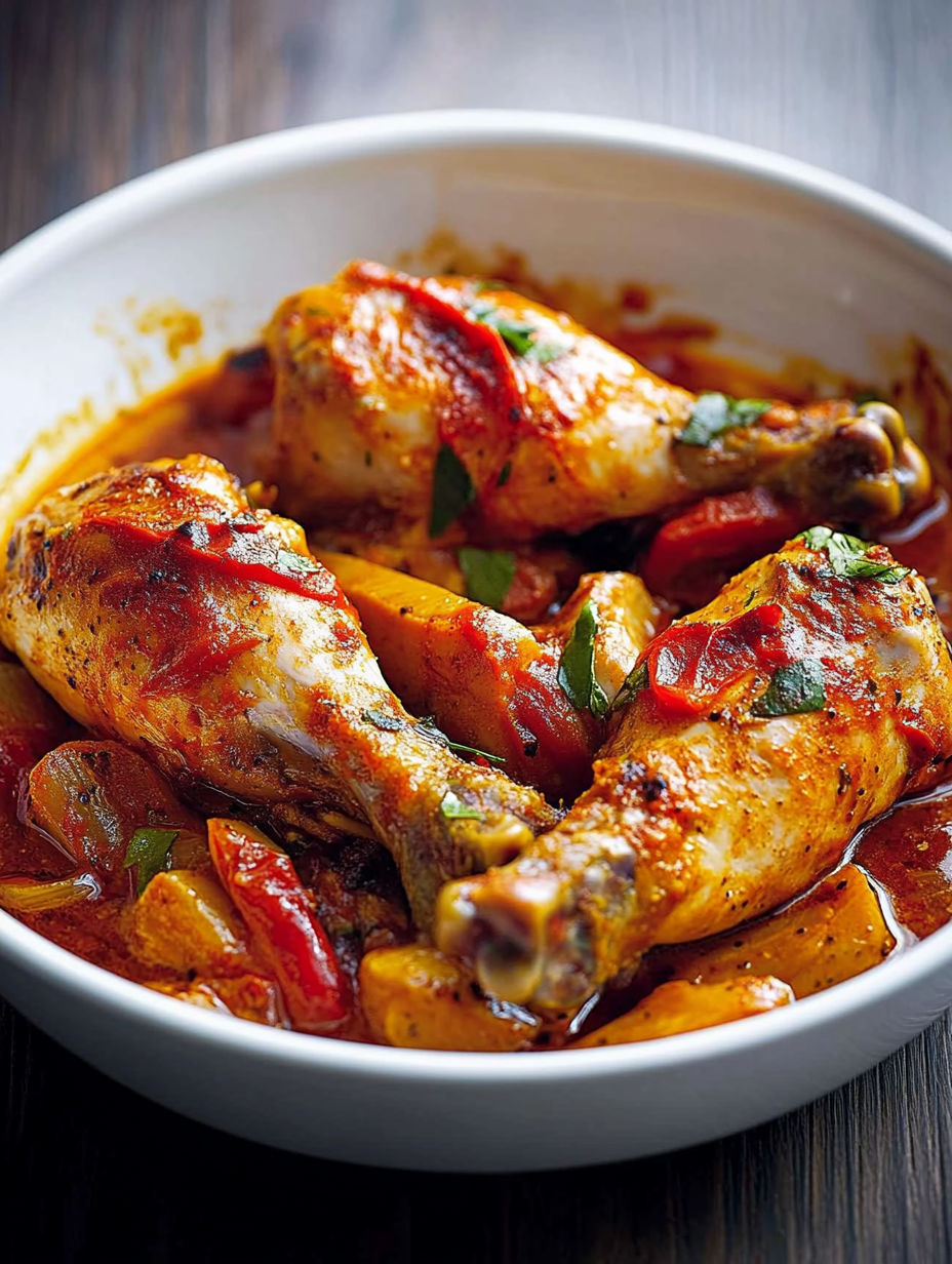 A bowl of chicken with sauce.