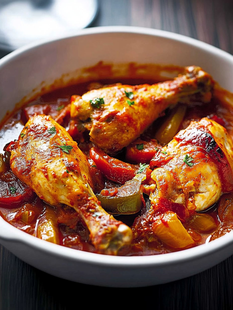 A bowl of chicken with peppers and onions.