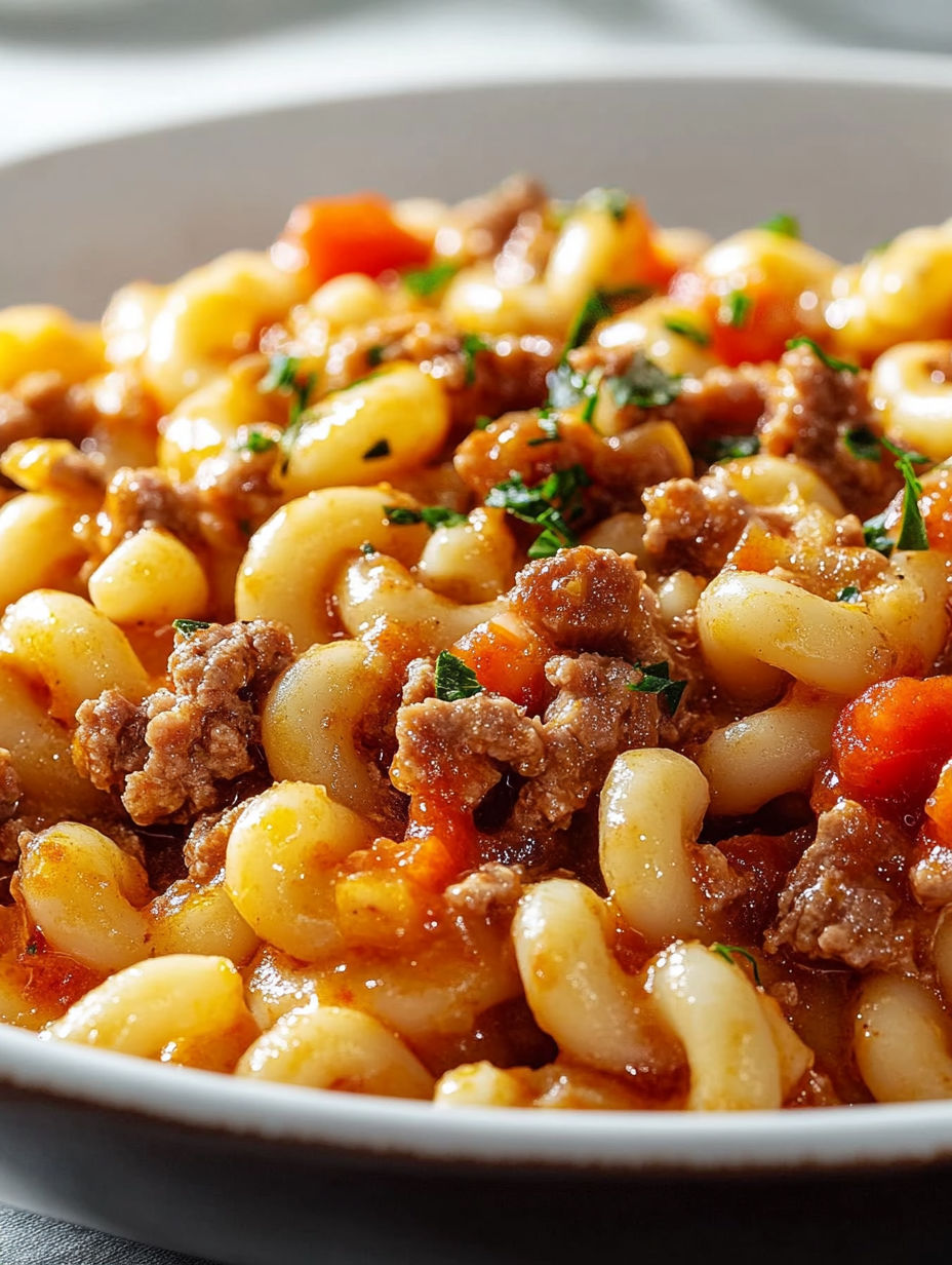 A plate of pasta with meat sauce.