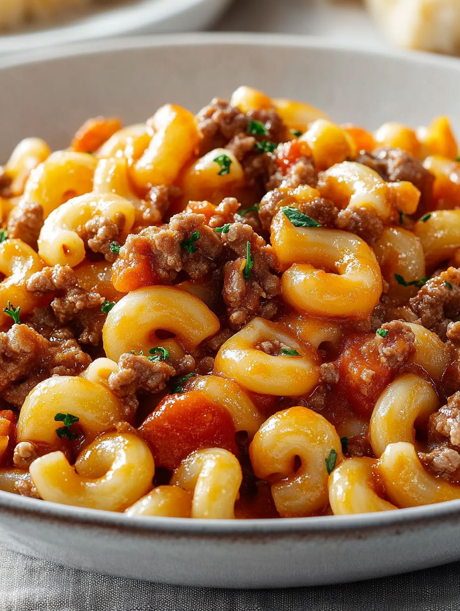 A bowl of pasta with meat and vegetables.