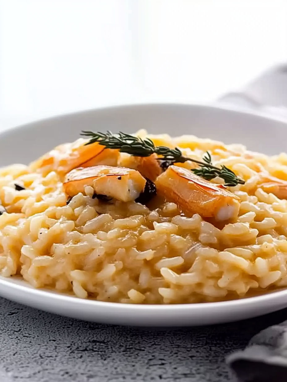 A plate of rice with seafood on top.