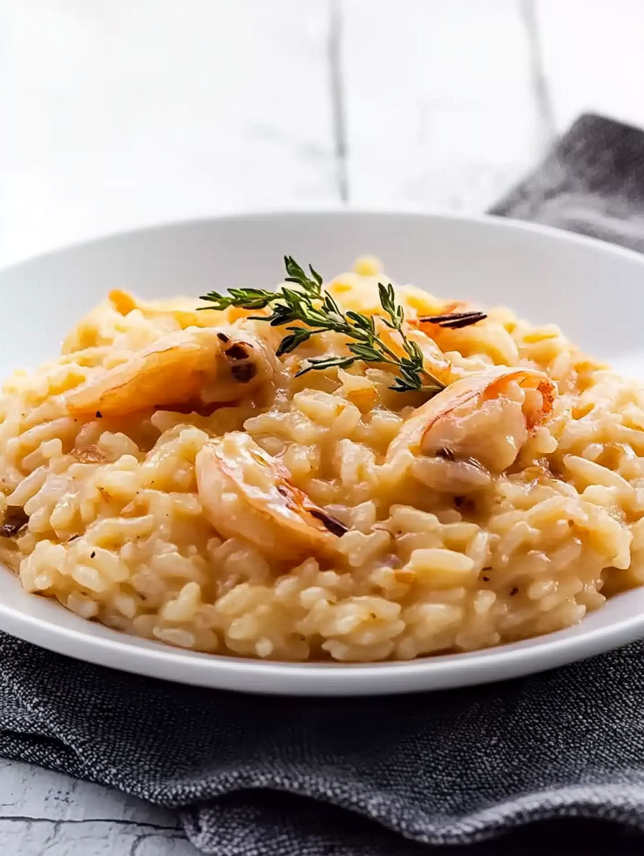 A plate of rice with shrimp and herbs.