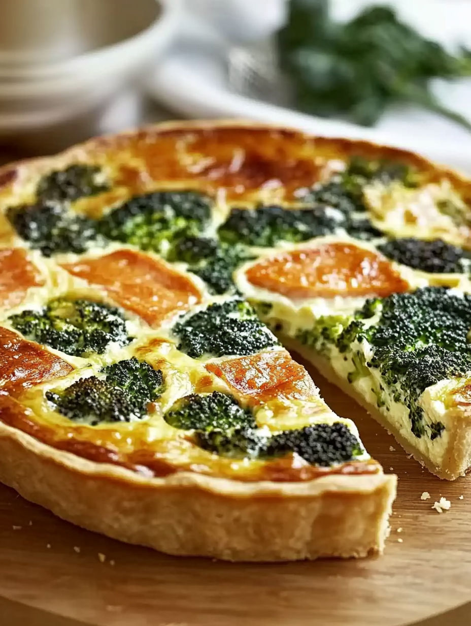 A slice of broccoli quiche.