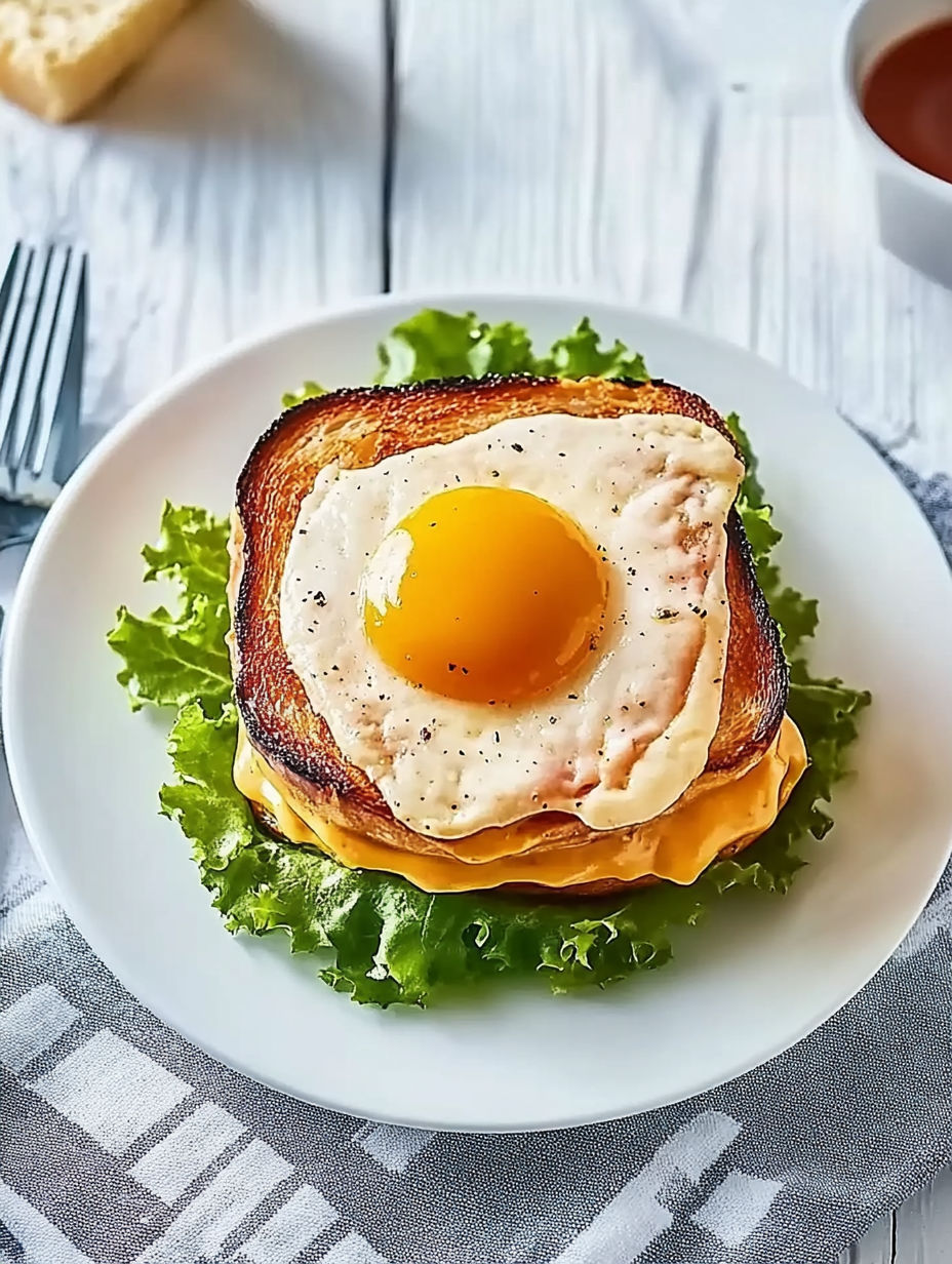 A sandwich with an egg in the middle.