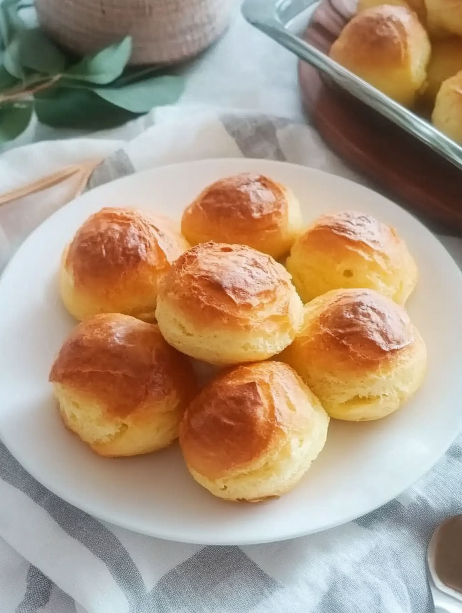 A plate of bread rolls.