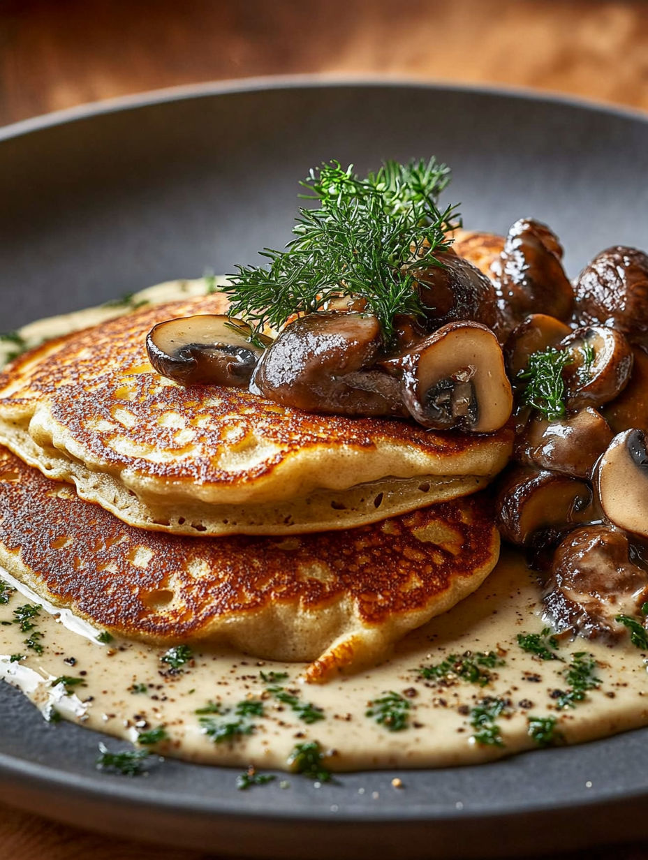 A plate of food with mushrooms on top.