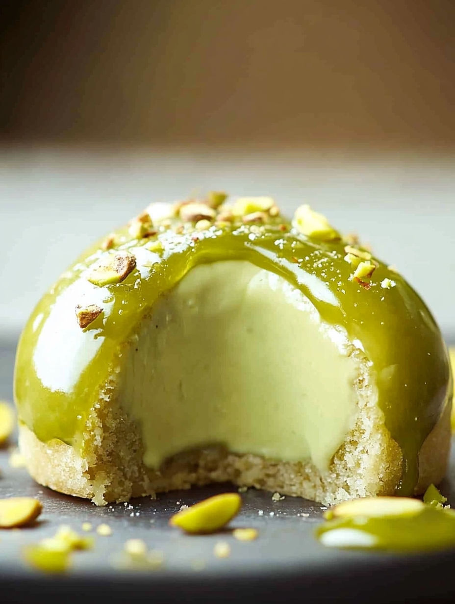 A green dessert with almonds on top.